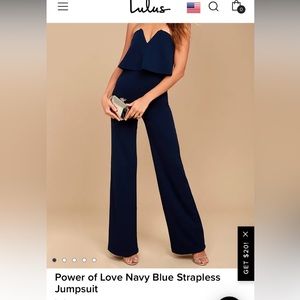Lulu’s Power of Love Strapless Jumpsuit- Navy- Large